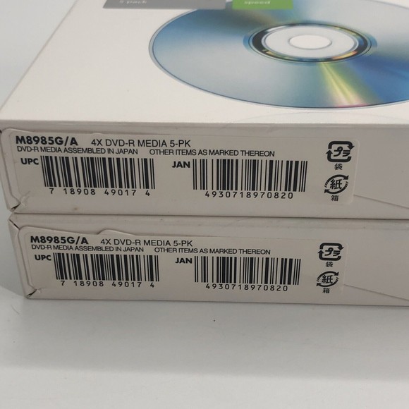 Lot of 2 Apple New DVD-R 4X Speed M8985G/A Media Blank Recordable Discs (5-Pack) - Picture 5 of 8